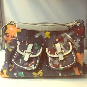 Dooney and Bourke Denim Graffiti Print Large Bag